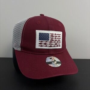 Fishing Performance Trucker Hat Maroon Trucker Mesh Flag Cap Snapback Adjustable